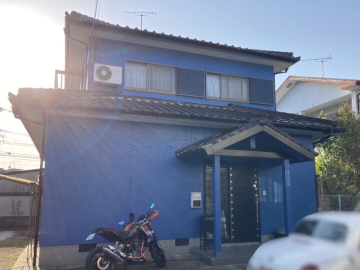 糟屋郡H様　和風なモルタル外壁を、鮮やかなブルーでイメージチェンジした外壁塗装