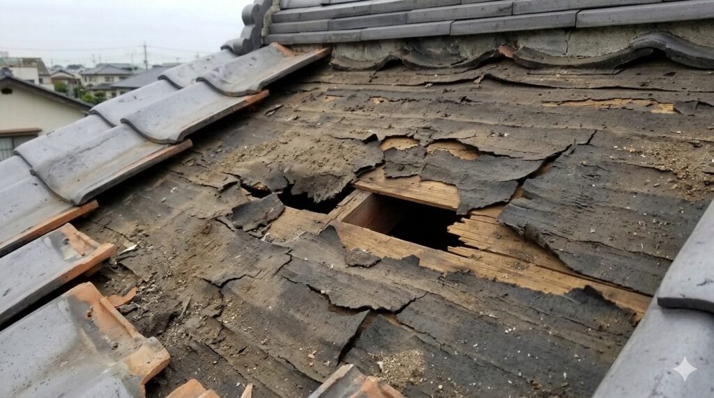 劣化した屋根防水紙